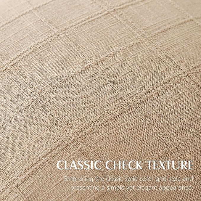 Foindtower Set of 2 Decorative Linen Check Throw Pillow Covers Neutral Farmhouse Vintage Cushion Covers Modern Coastal Boho Home Decor For Sofa Chair Couch Bedroom Living Room Outdoor,24×24 Inch,Camel