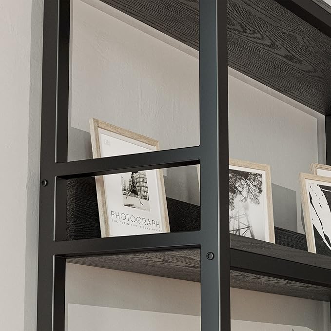 IRONCK Industrial Bookshelves 5 Tiers Corner Bookcases with Baffles Etagere Shelf Storage Rack with Metal Frame for Living Room Home Office