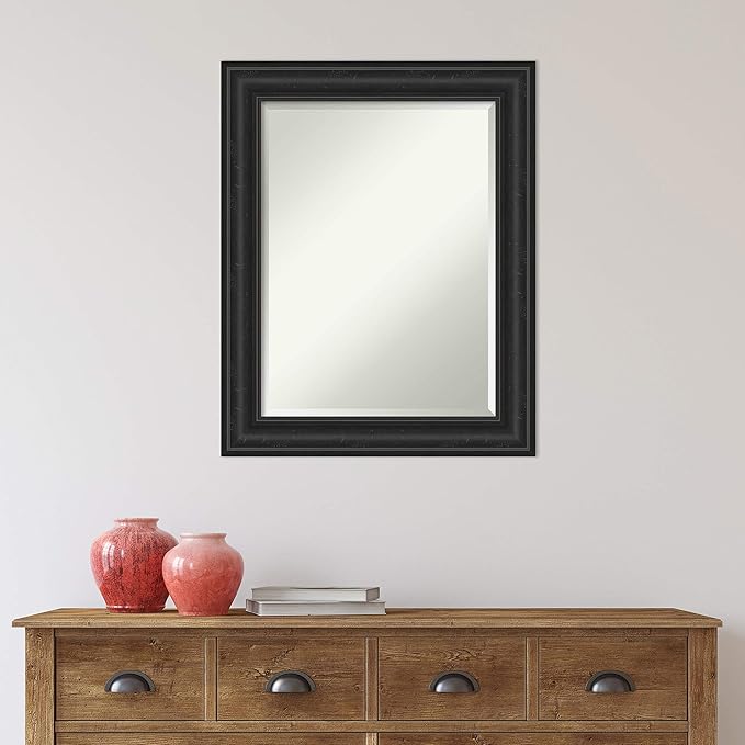 Amanti Art Black Bathroom Mirror for Over Sink, 30x24 Shipwreck Black Rectangle Vanity Mirror, Medium Rustic Farmhouse Frame, Hangs Horizonally and Vertically, Bathroom Wall Decor, Beveled Edge