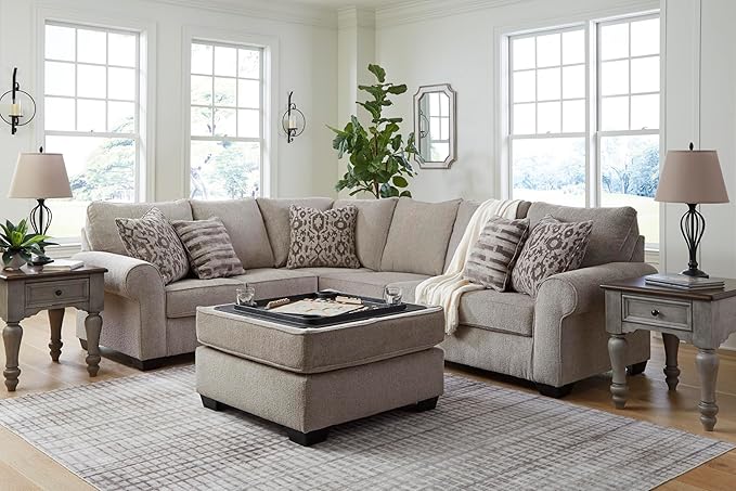 Signature Design by Ashley Claireah Casual Square Storage Ottoman with Removable Lid, Light Brown