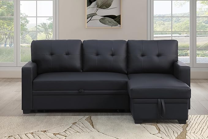 Devion Furniture Garisa 4-in-1 Convertible L Shaped Couch with Pull Out Bed and Storage, Sectional Sleeper Sofa with Reversible Chaise for Living Room, Apartment, Bedroom, Office