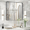 30×30 Black Bathroom Mirror, Rectangular Bathroom Vanity Mirror for Wall with Rounded Corners & Aluminum Alloy Frame, Tempered-Glass, Modern, Farmhouse, Horizontal/Vertical, Entryway, Bedroom