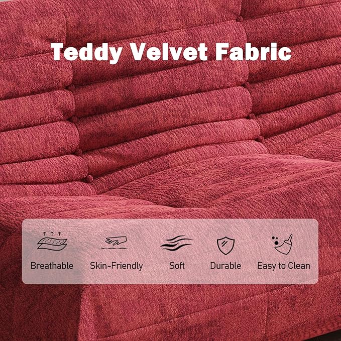 Bean Bag Chair, Loveseat Fireside Chair Bean Bag Sofa Large Bean Bag Chair for Adults, 2 Seater Bean Bag Chairs for Teens with High Density Comfortable Foam, Bean Bag for Living Room (Red)