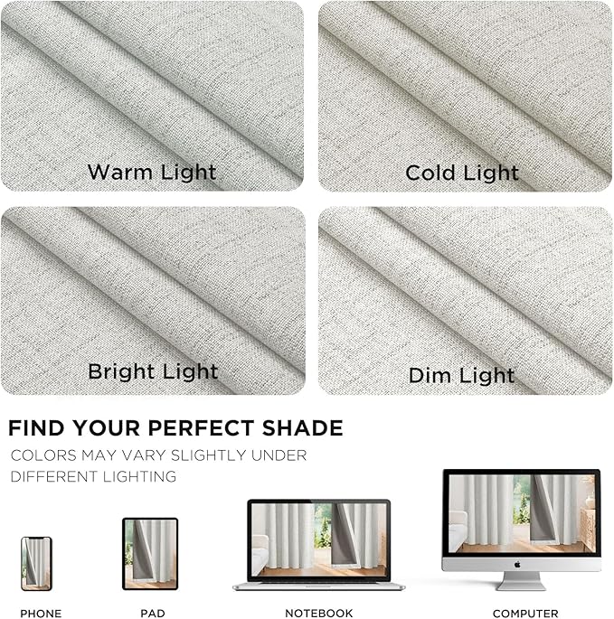 Joydeco 100% Blackout Curtains for Bedroom - Natural Linen Curtains 42" W x 108" L, Thermal Insulated 2 Panels White Light Blocking Drapes, Rod Pocket & Back Tabs, Darkening Privacy for Living Room