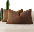 Foindtower Pack of 2 Textured Boucle Throw Pillow Covers Accent Solid Decorative Lumbar Pillow Cases Cozy Couch Cushion Case for Chair Sofa Bedroom Living Room Home Decor 12x20 Inch Hazel Brown