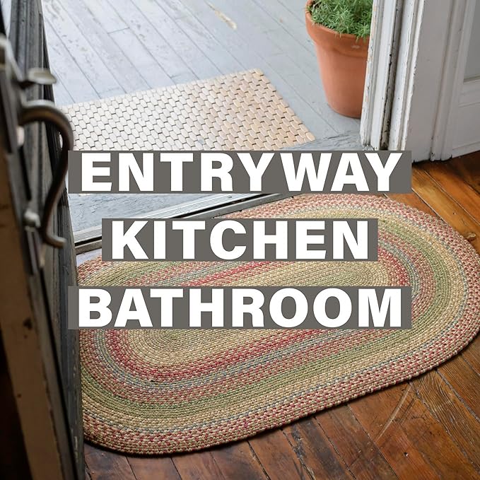 Azalea Multi Color Small Braided Rug, Jute, 27"x45" Rectangle - Perfect Country Primitive Decor for Entryway, Bathroom, Everywhere
