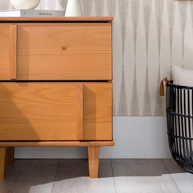 Walker Edison Sprague Contemporary Detailed Drawer Solid Wood Nightstand, 20 Inch, Caramel