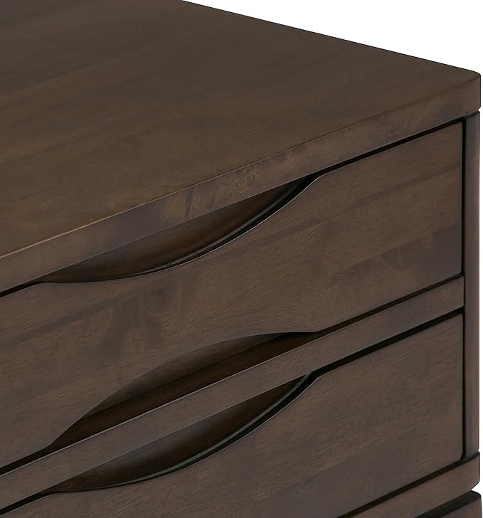 SIMPLIHOME Harper Console Table - 40 Inch Wide Solid Hardwood Sofa Table in Walnut Brown, Mid-Century Modern Storage Table for Entryway or Living Room with 4 Drawers, Notched Handles, and Tapered Legs