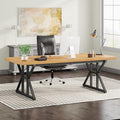 Tribesigns 70.8-Inch Executive Desk, Large Computer Office Desk Workstation, Modern Simple Style Laptop Desk Study Writing Table Business Furniture for Home Office (Light Walnut/Black, 70.8 Inch)