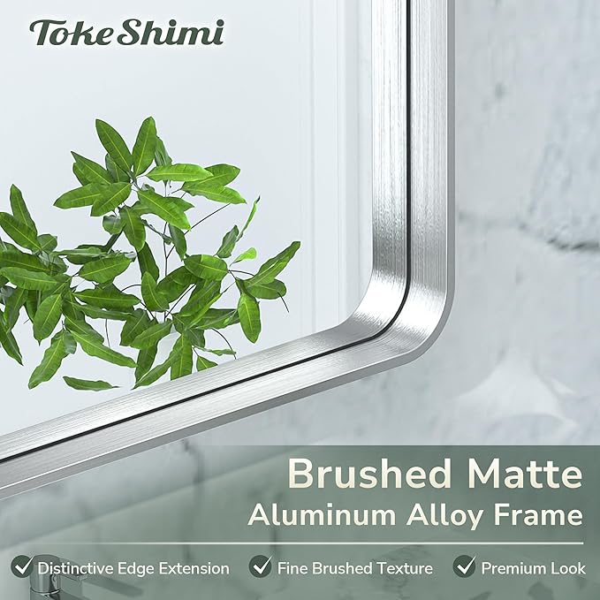 TokeShimi 48 x 24 Inch Wall Mirror Silver Bathroom Vanity Mirror with Metal Frame Aluminum Alloy Rounded Corner for Modern Farmhouse Wall Decor 1”Deep Set Design (Horizontal/Vertical)