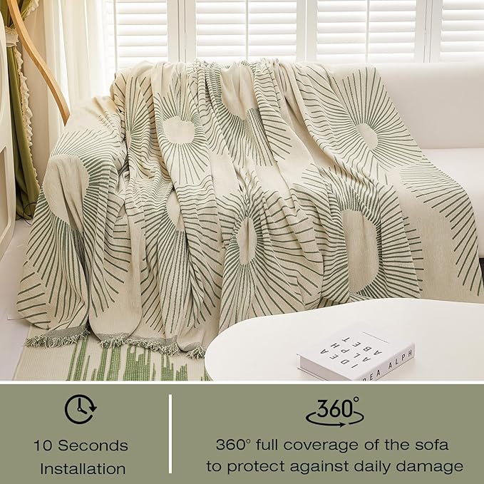 STACYPIK Chenille Boho Geometric Striped Sofa Cover Dogs Couch Cover L Shape Protector for 3 Cushion Couch Sofa Cover Sofa Slipcover for Living Room Multi-Use Bed Blanket-71X118IN