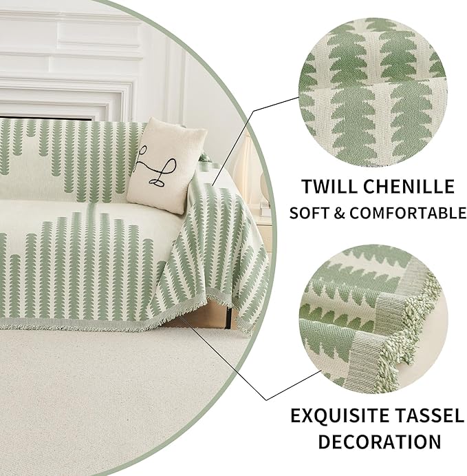 HAOMAIJIA Boho Sofa Covers Couch Covers for 3 Cushion Couch Sofa Pet Friendly Soft Thick Couch Cover for Dogs Washable Sectional Couch Covers L Shape Furniture Protector (Sage Green, 91"x150")