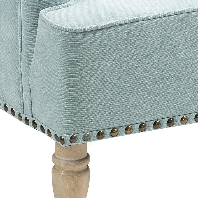 Ball & Cast Modern Accent Chair with Retro Wooden Legs & Nailhead Trim,Small Fabric Club Chair,Comfy Upholstered Armchair Lounge Seat for Bedroom Living Room Single Sofa, Sage