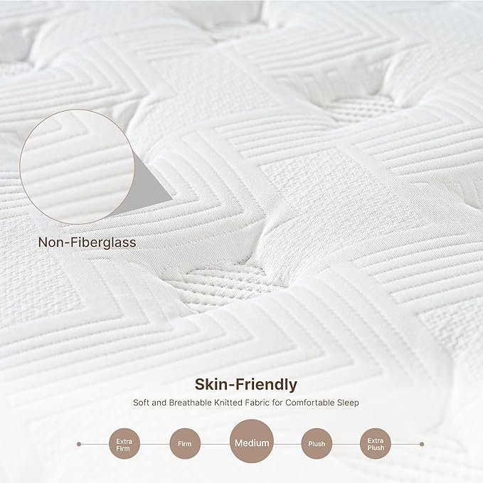 King Size Mattress, 10 Inch 5-Zone Pocket Spring Hybrid Mattress with Gel Memory Foam for Pressure Relief & Peaceful Sleep, Medium Firm, Mattress in a Box