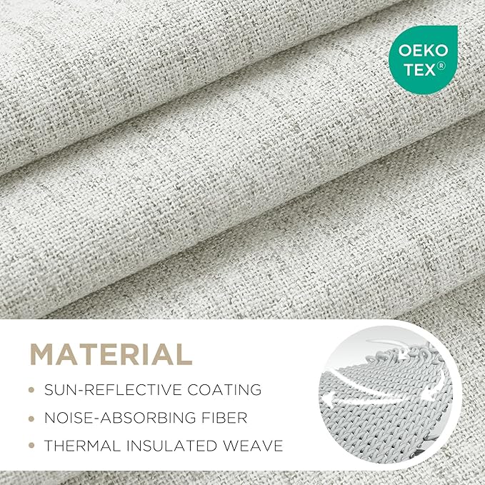 Joydeco 100% Blackout Curtains for Bedroom - Natural Linen Curtains 52" W x 120" L, Thermal Insulated 2 Panels White Light Blocking Drapes, Rod Pocket & Back Tabs, Darkening Privacy for Living Room