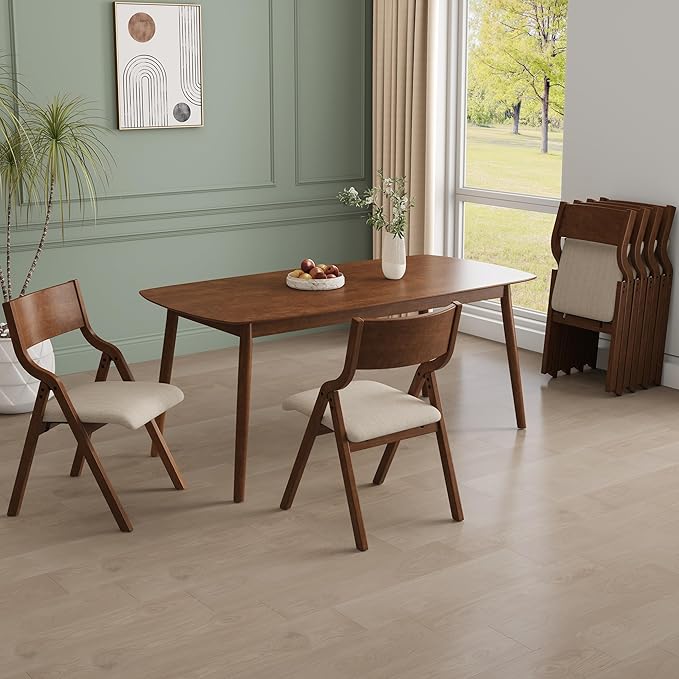 Folding Dining Chairs Set of 2, Upholstered Kitchen Chair with Padded Seat & Wood Backrest, Modern Side-Chair with Wood Legs for Home Office Living Room,No Assembly Needed,Walnut