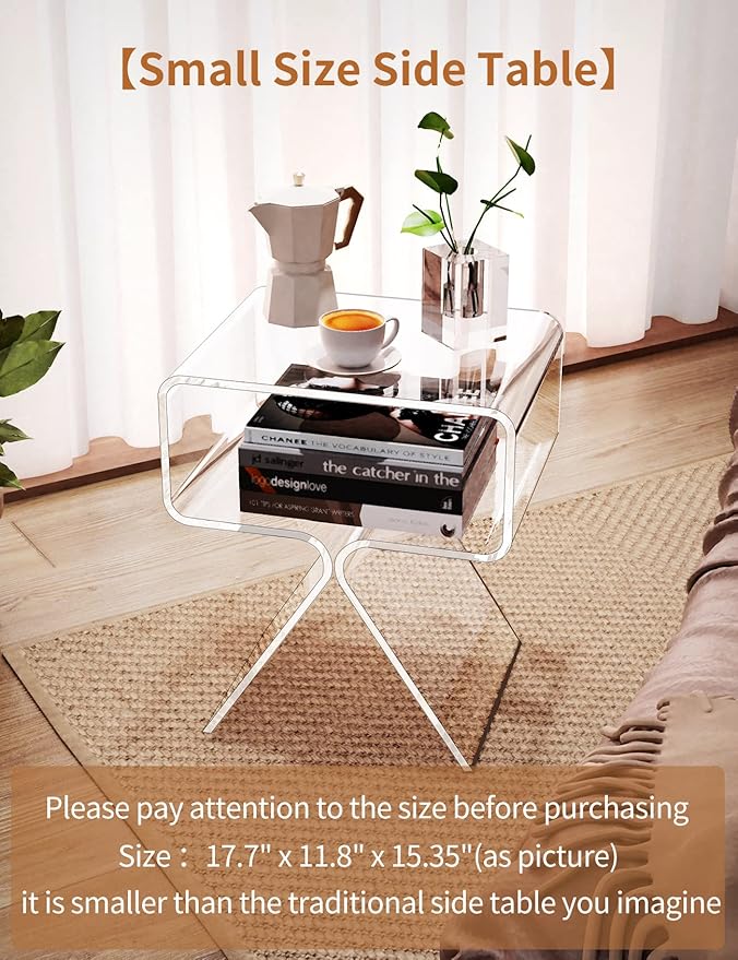 Acrylic Nightstand Side Table Modern Design Clear Home Decor Display End Table for Living Room (Clear)