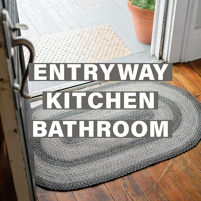 Homespice Flint Hill Jute Braided Rugs 27x45 - Gray Country Kitchen Rugs for Primitive Decor