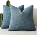 Foindtower Set of 2, Decorative Textured Boucle Throw Pillow Covers Accent Solid Pillow Cases Neutral Cozy Couch Cushion Case for Chair Sofa Bedroom Living Room Home Decor 24x24 Inch Misty Blue