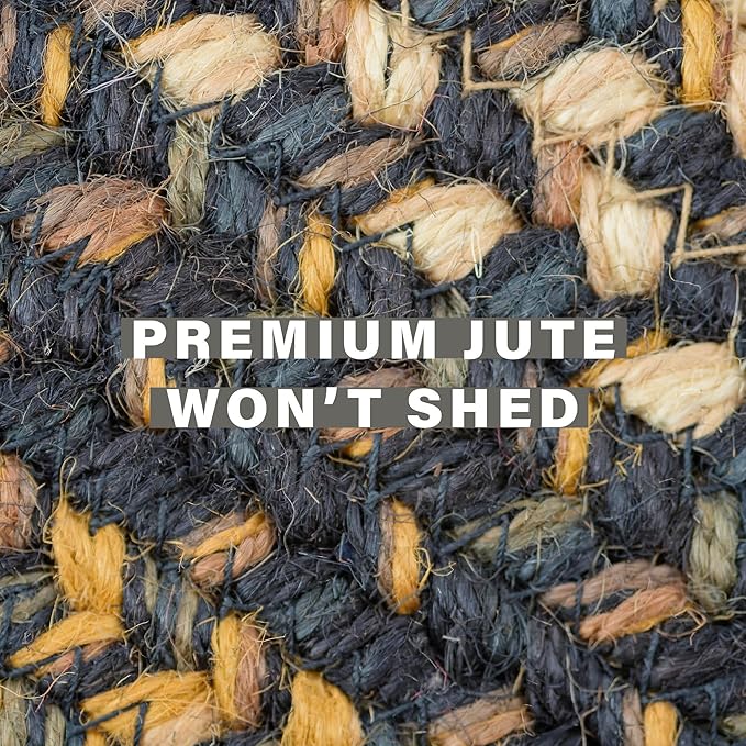 Kilimanjaro Black and Tan Jute Braided Oval Rugs, 16x24 - Warm Primitive Decor, Perfect for Laundry Rooms, Bathrooms and Entryways - Durable and Easy to Clean