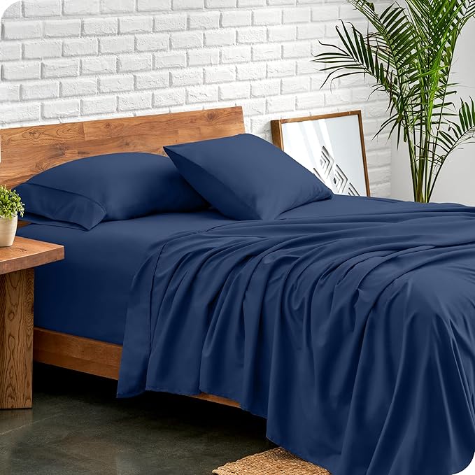 Bare Home Queen Sheet Set - Luxury 1800 Ultra-Soft Microfiber Queen Bed Sheets - Double Brushed - Deep Pockets - Easy Fit - 4 Piece Set - Bedding Sheets & Pillowcases (Queen, Dark Blue)