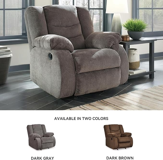 Signature Design by Ashley Tulen Modern Manual Pull Tab Rocker Recliner, Dark Gray