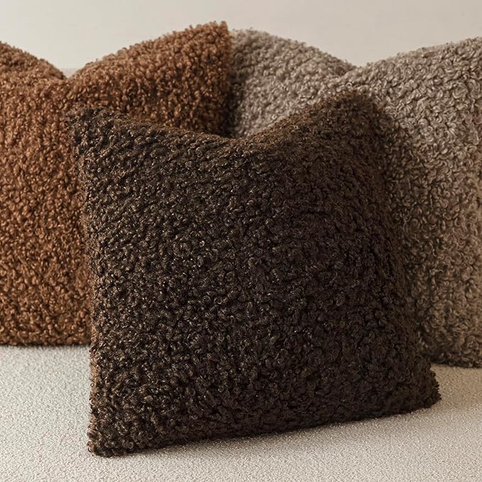 Foindtower 2 Pieces 26x26 Inch Dark Brown, Faux Fur Throw Pillow Cover Accent Sherpa Furry Pillow Covers Fuzzy Soft Pillowcases Cozy Sheepskin Decorative Fleece Cushion Case for Bed Couch Living Room