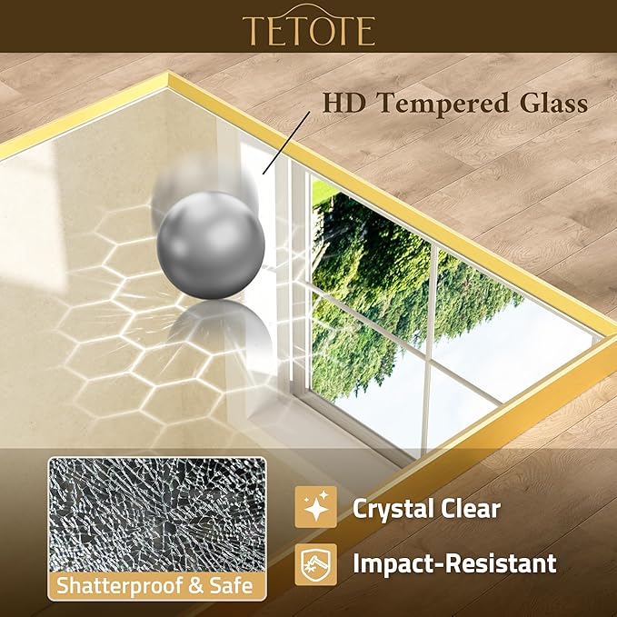 TETOTE Brushed Gold Bathroom Mirror 24" x 30" Brushed Gold Brass Rectangle Beveled Framed Bathroom Vanity Mirror for Over Sink, Tempered Glass, Modern Farmhouse Bedroom, Entryway, Living Room