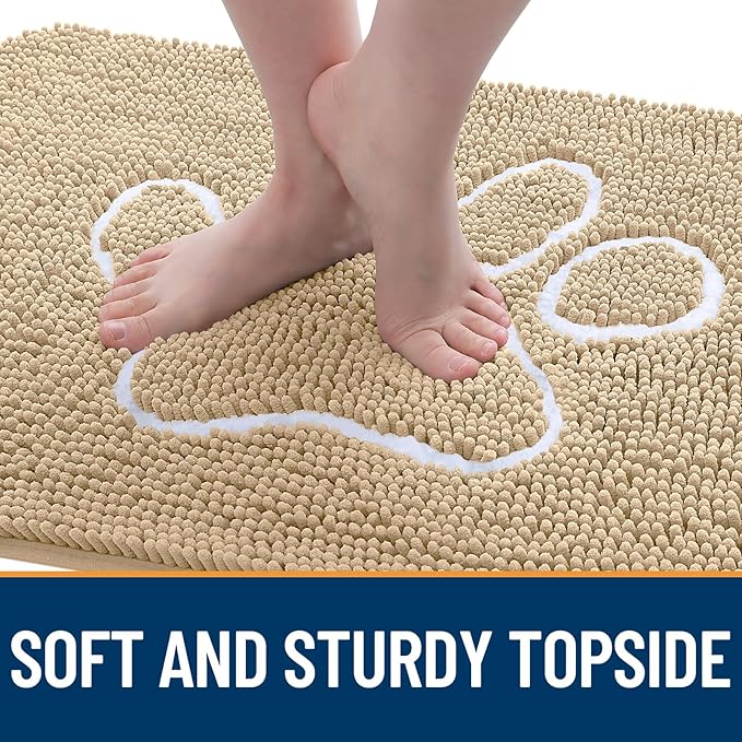 OLANLY Door Mat for Muddy Dog Paws 40x32, Ultra Absorbent Chenille Mud Doormat with Paw Print Design, Non-Slip Washable Doormat for Indoor Entryway, Quick-Dry Pet Bed Mats for Dirty Dogs, Beige