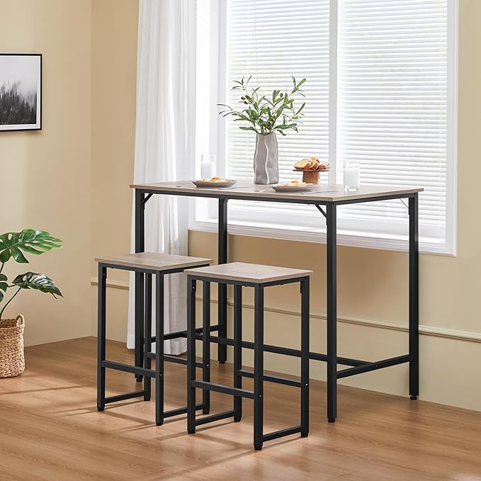 Yaheetech 3 Piece Dining Table Set, 47.5" Industrial Pub Table Set, Counter Height Kitchen Table with Bar Stools Set of 2, for Small Space, Apartment