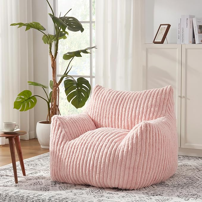 Giant Bean Bag Chairs for Adults with Filling Plush Fluffy Bean Bag Chairs for Teens with Armrests Comfy BeanBag Lazy Couch Sofa Chair for Bedroom Living Room Reading