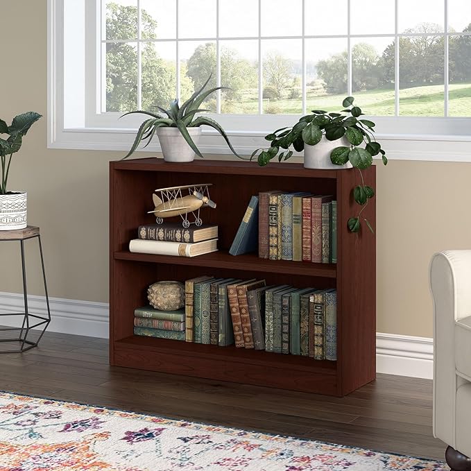 Bush Furniture Universal Bookcase, Low Storage and Display Bookshelf for Home Office or Living Room Organization, 2 Shelf, Vogue Cherry