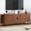 63" TV Stand with Power Outlet, Modern Media Console with Sliding Doors, Entertainment Center for TVs up to 60 Inch, Adjustable Shelves, Walnut