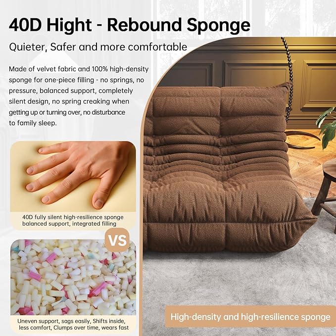 Bean Bag Chairs for Adults, Memory Foam Couch Loveseat Sofa Chair, Soft Teddy Material Cozy Comfy Reading Nook Chairs, Floor Chair for Living Room Bedroom Office(Coffee)