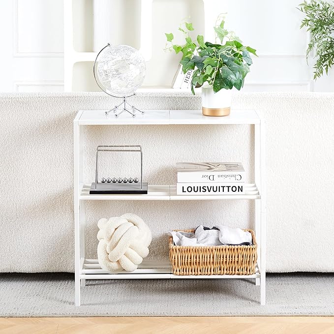 Wimarsbon 29.5" Narrow Console Table - 3-Tier Entryway Table with Shelves, Metal Frame, for Hallway, Living Room, Bedroom (White Frame White)