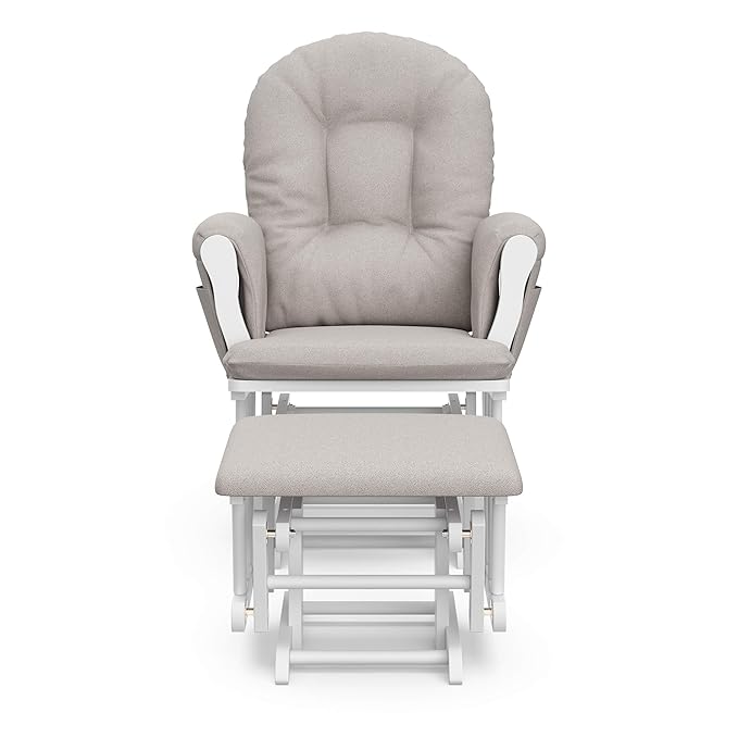 Storkcraft Premium Hoop Glider & Ottoman (White/Taupe Swirl) — GREENGUARD Gold Certified Nursery Glider, Solid Wood Craftsmanship, Smooth-Gliding Nursery Chair and Ottoman, Award-Winning