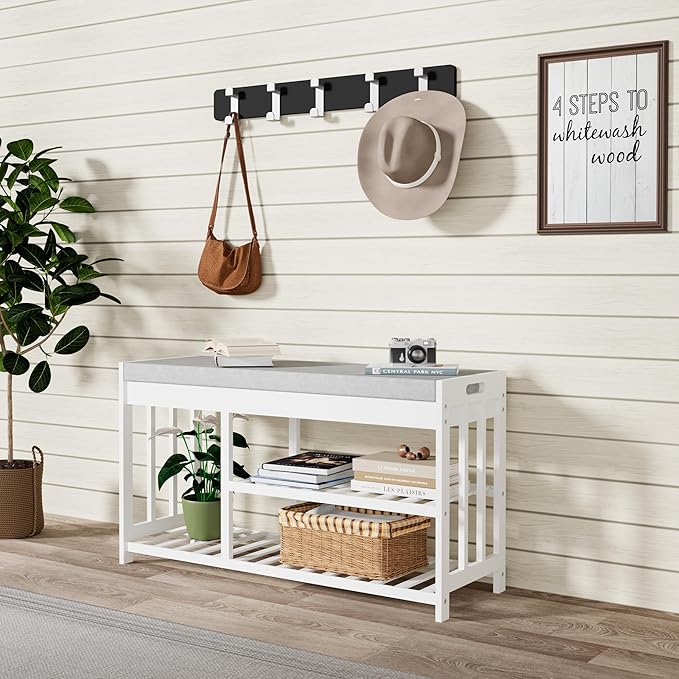 3-Tier Bamboo Shoe Rack Bench, Shoe Storage Organizer Bench, Entryway Benchs, Shoes Rack for Front Door Entrance, Entryway Bathroom Bedroom