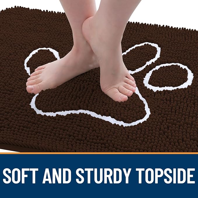 OLANLY Door Mat for Muddy Dog Paws 70x46, Ultra Absorbent Chenille Mud Doormat with Paw Print Design, Non-Slip Washable Doormat for Indoor Entryway, Quick-Dry Pet Bed Mats for Dirty Dogs, Brown