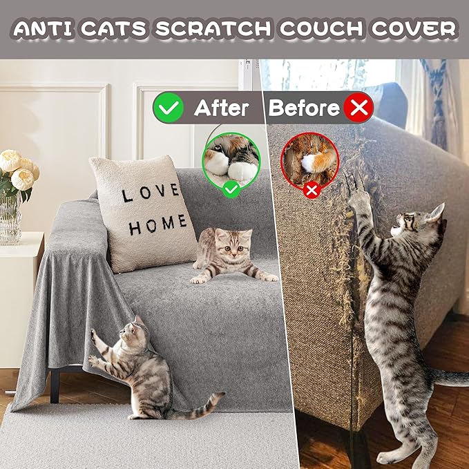 MYSKY HOME Couch Cover Sofa Covers for 3 Cushion Couch, Ultra - Soft Dog Couch Covers Protector for Sectional Sofa, Non Slip Sofa Slipcover Furniture Protector for Pet, 91" x 118", Light Grey
