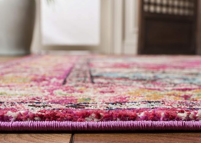 SAFAVIEH Monaco Collection Area Rug - 8' x 10', Pink & Multi, Boho Chic Medallion Distressed Design, Non-Shedding & Easy Care, Ideal for High Traffic Areas in Living Room, Bedroom (MNC243D)