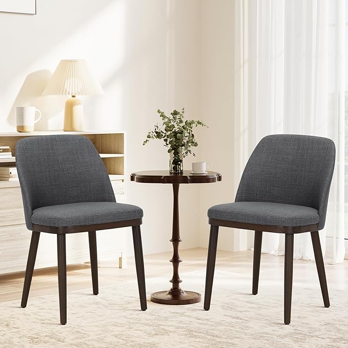 COLAMY Upholstered Dining Chairs Set of 2, Modern Kitchen Chairs with Back, Fabric Side Chair with Wood Legs for Dining Room Restaurant, Light Grey