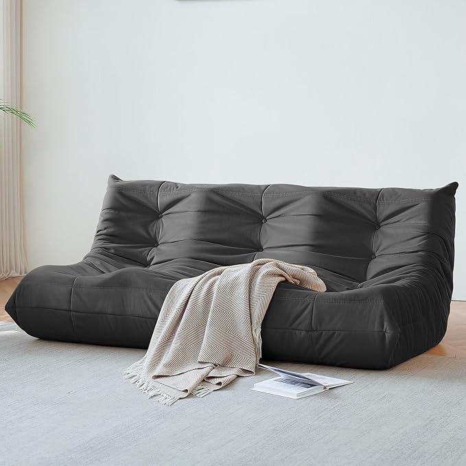 Bean Bag Chair, Large Fireside Chair Bean Bag Sofa for Adults, 3 Seater Bean Bag Chairs for Teens with High-Resilience Foam, Memory Foam Bean Bag for Living Room, Bedroom, Office (Suede, Dark Gray)