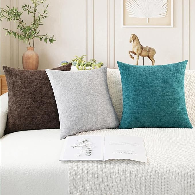 CaliTime Throw Pillow Covers Decorative 12 X 12 Inches Pack of 2 Cozy Chenille Cushion Cases for Couch Sofa Bed Living Room Home Teal