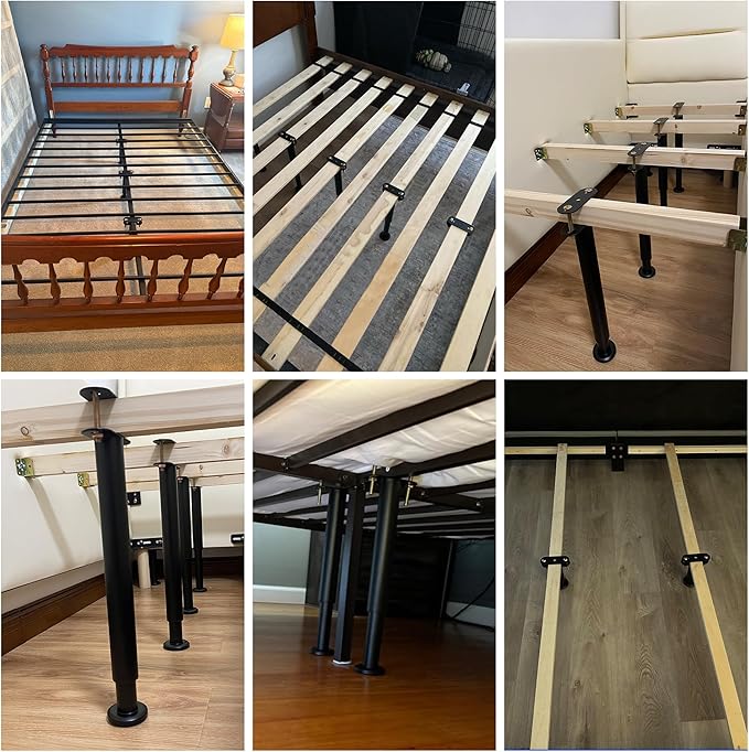 2 Pcs Adjustable Bed Frame Center Support Legs, Heavy Duty Cold Rolled Steel Bed Slat Support Legs With Wider Base, Bed Frame Leg Replacement, Furniture Support Reinforcement Kit, Height 7in To 12.6in