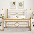SHA CERLIN 14 Inches Full Size Metal Platform Bed Frame/Vintage Iron-Art Headboard and Footboard/Mattress Foundation for Storage/No Box Spring Needed/Noise-Free/Easy Assembly/Gold