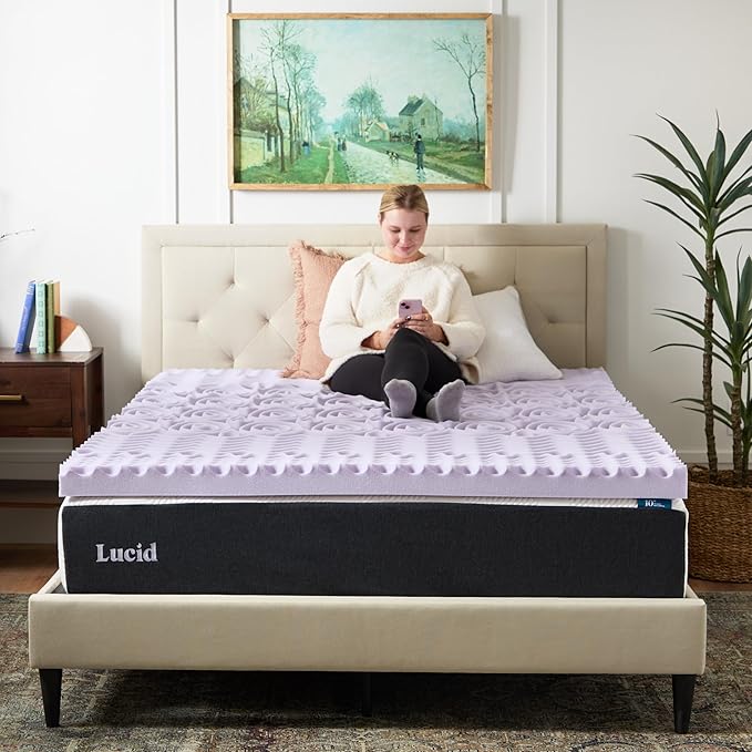 LUCID 3 Inch 5 Lavender Memory Foam Plush-Calming Targeted Convoluted Comfort Zones Mattress Topper, Full