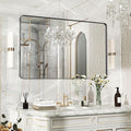 48×30 Black Bathroom Mirror, Rectangular Bathroom Vanity Mirror for Wall with Rounded Corners & Aluminum Alloy Frame, Tempered-Glass, Modern, Farmhouse, Horizontal/Vertical, Entryway, Bedroom