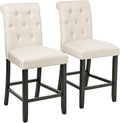Roundhill Furniture Hendley Solid Wood Tufted Counter Height Stools, Set of 2, Tan