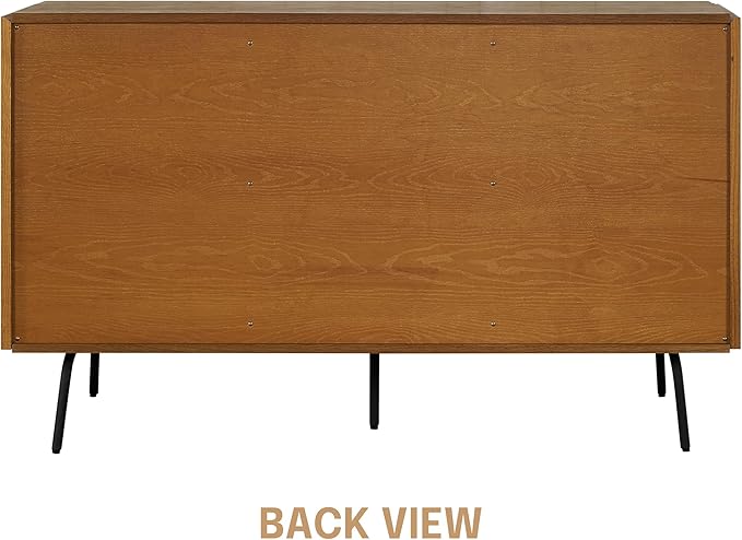 NTC MOSSIC Modern Sideboard with 3 Doors, Natural Rattan Storage Cabinet, Buffet with Metal Legs, Boho Accent Cabinet for Living Room, and Entryway, Effortless Assembly - Rustic Oak