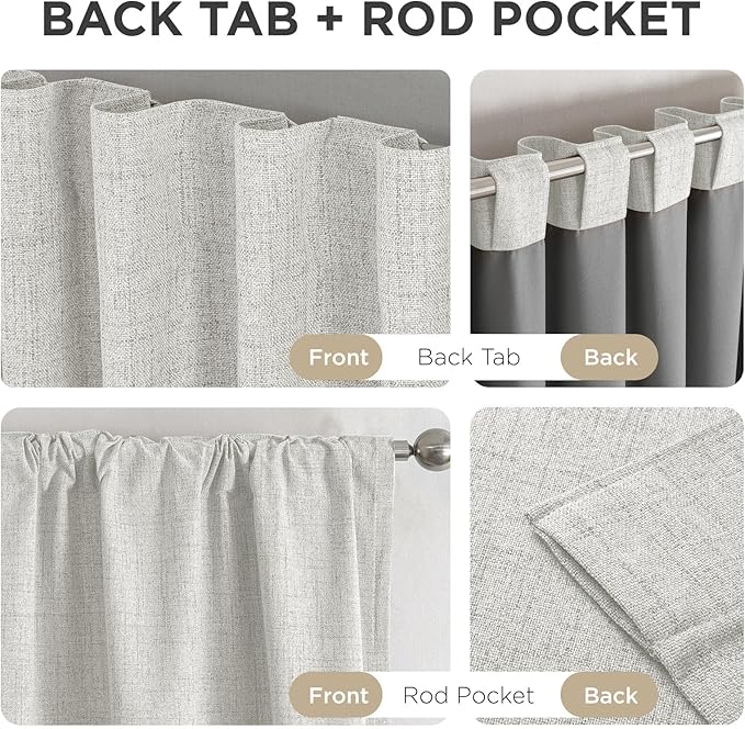Joydeco 100% Blackout Curtains for Bedroom - Natural Linen Curtains 37" W x 96" L, Thermal Insulated 2 Panels White Light Blocking Drapes, Rod Pocket & Back Tabs, Darkening Privacy for Living Room